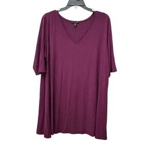 Eileen Fisher Tee Shirt Women's Size 2XL Plum Stretch Relaxed Lagenlook #Q6-1